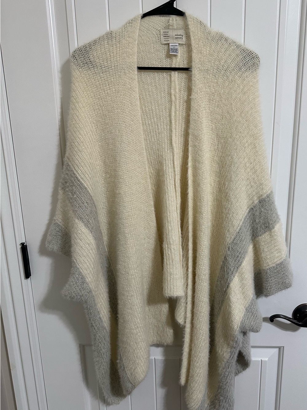 Anthropologie Saturday Sunday Eyelash Striped Poncho Sweater OS One Size
